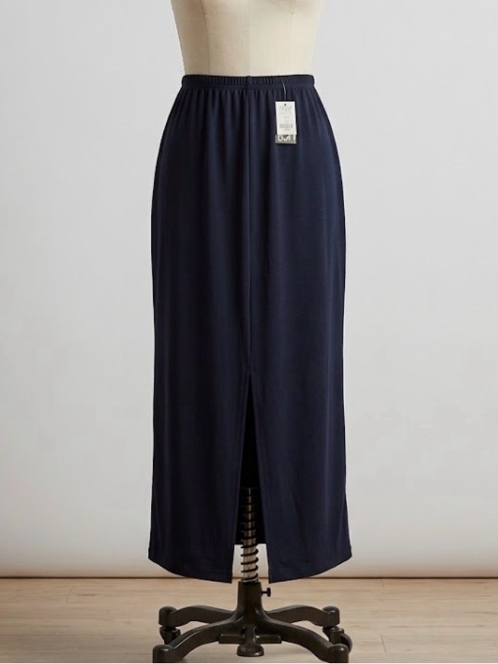 NWT Vintage Lerner New York Black Maxi Pencil Skirt L Large Back Slit Office Y2K